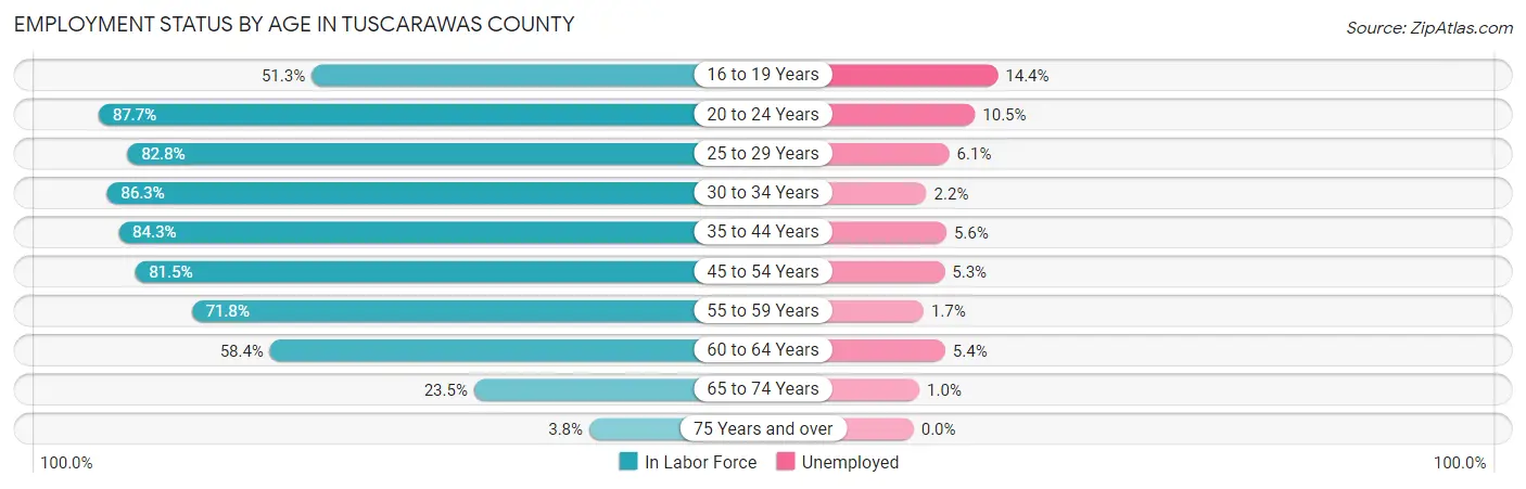 Employment Status by Age in Tuscarawas County