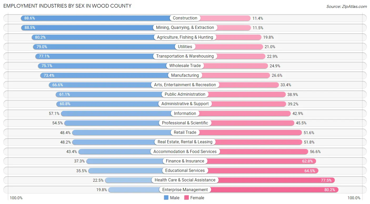Employment Industries by Sex in Wood County