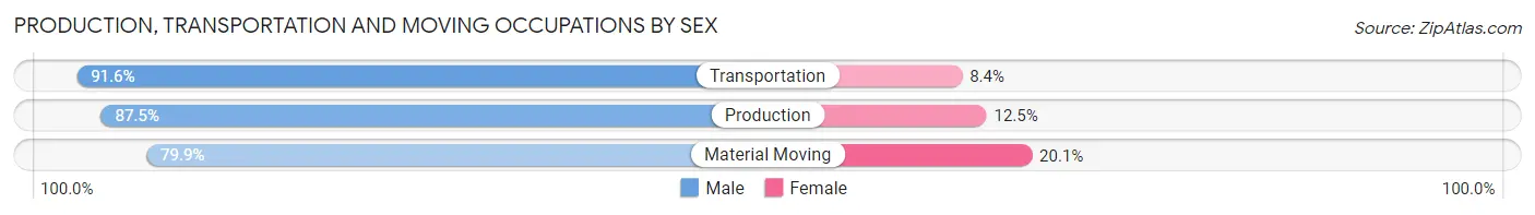 Production, Transportation and Moving Occupations by Sex in Caddo County