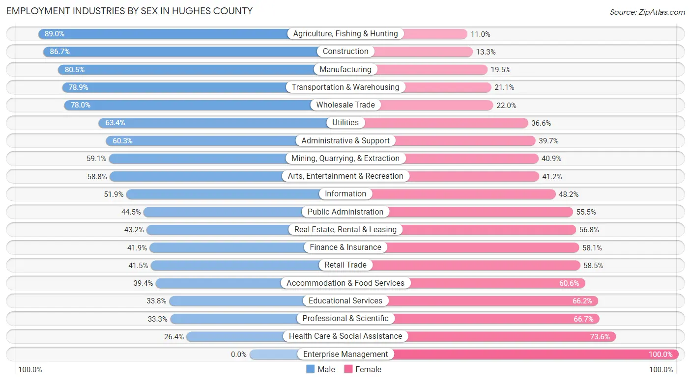 Employment Industries by Sex in Hughes County