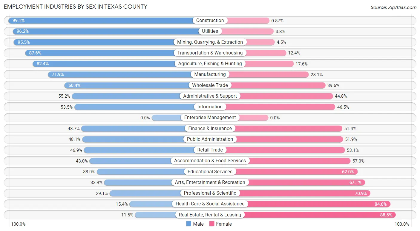 Employment Industries by Sex in Texas County