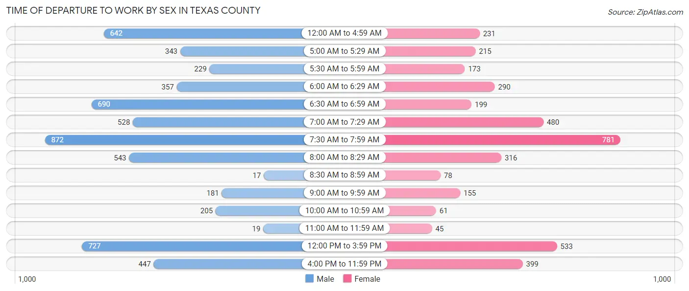 Time of Departure to Work by Sex in Texas County