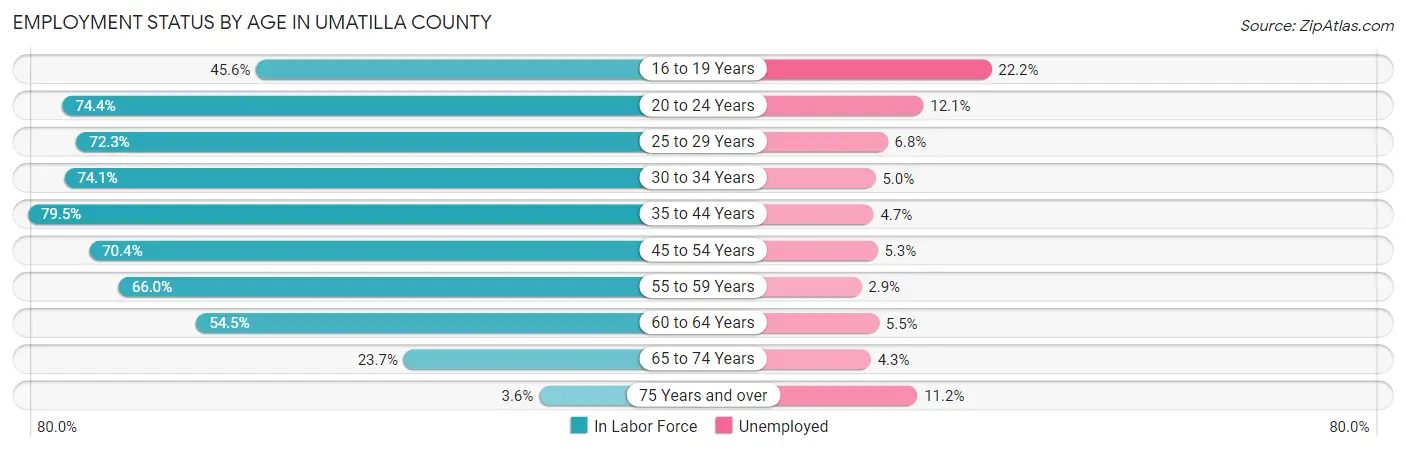 Employment Status by Age in Umatilla County