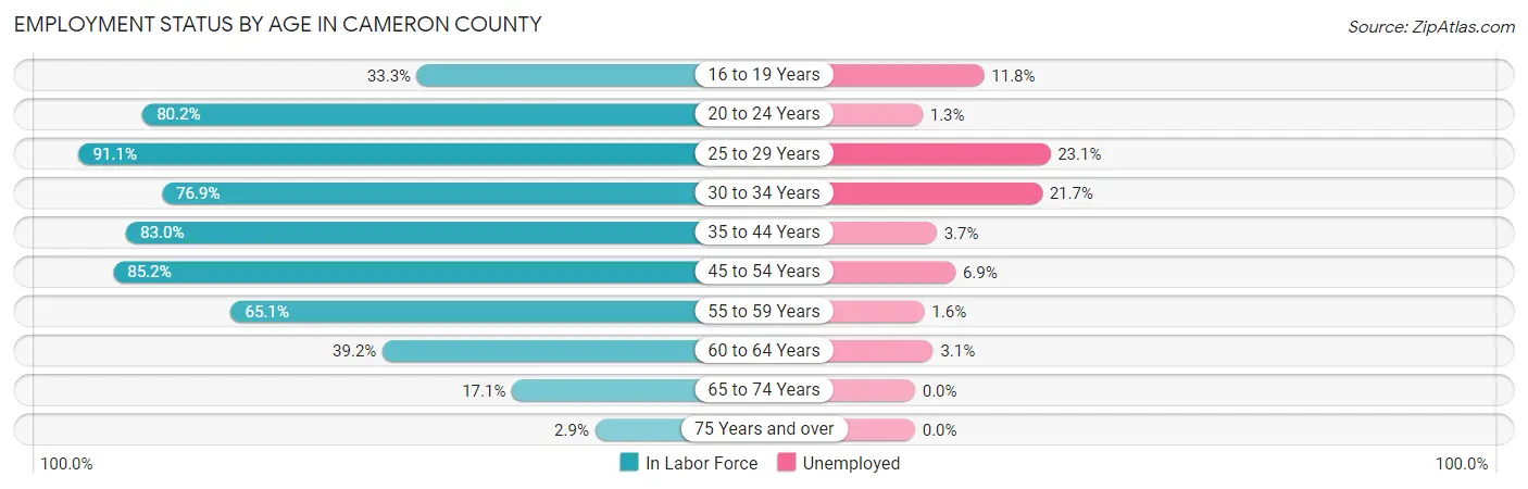 Employment Status by Age in Cameron County