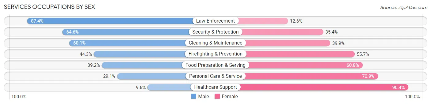 Services Occupations by Sex in Indiana County