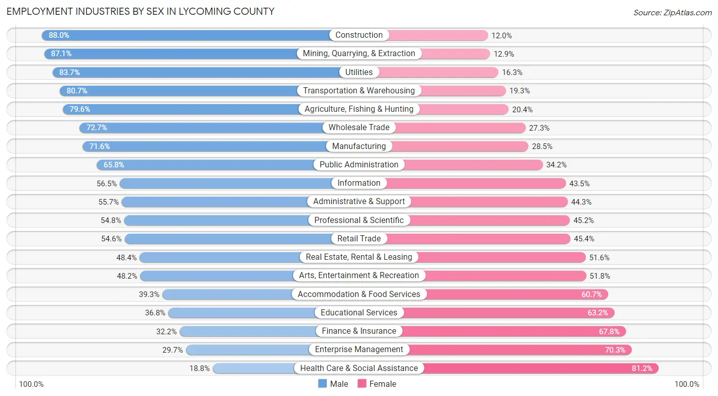 Employment Industries by Sex in Lycoming County