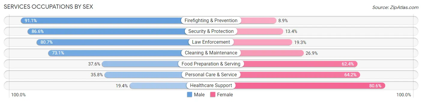 Services Occupations by Sex in Monroe County