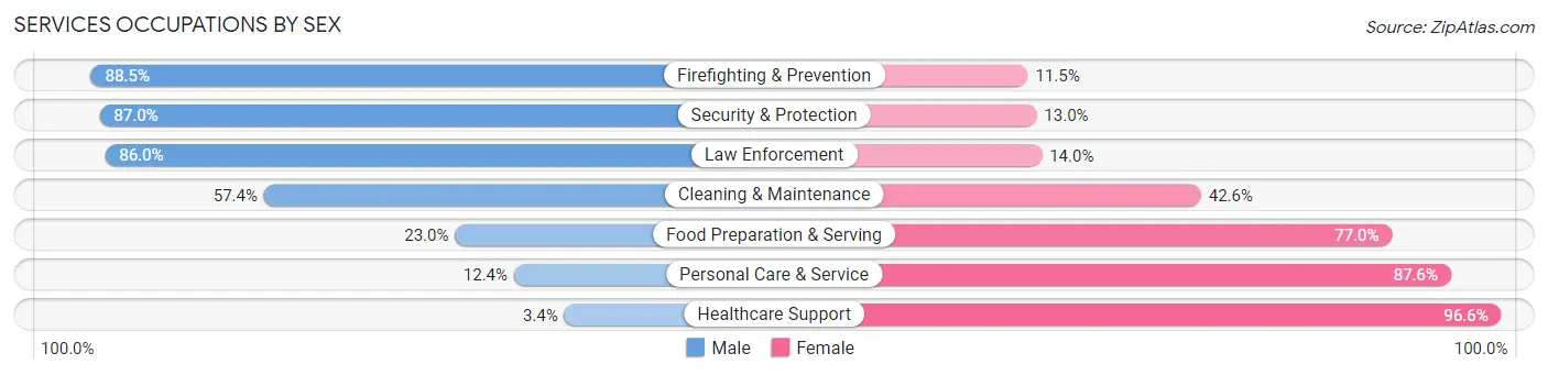 Services Occupations by Sex in Montour County