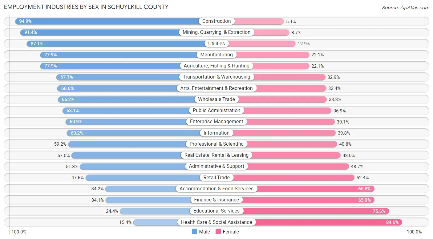 Employment Industries by Sex in Schuylkill County