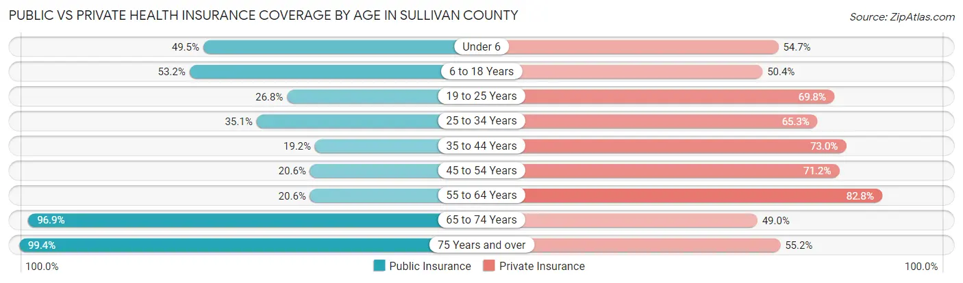 Public vs Private Health Insurance Coverage by Age in Sullivan County