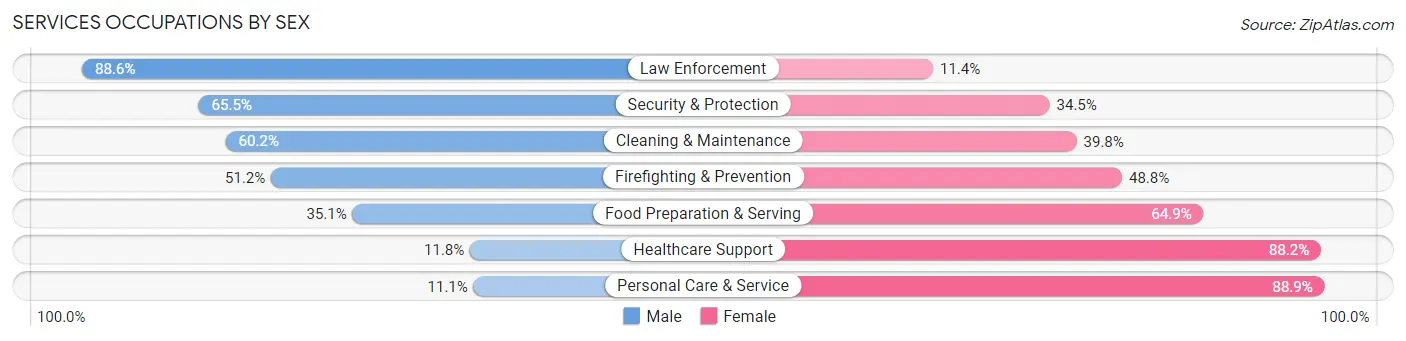 Services Occupations by Sex in Tioga County