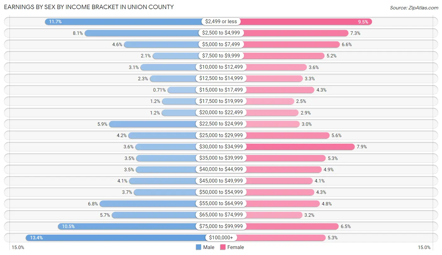 Earnings by Sex by Income Bracket in Union County