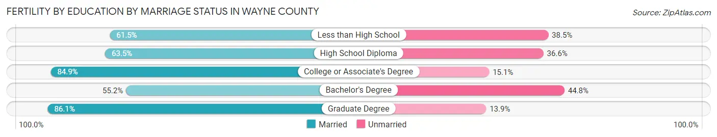 Female Fertility by Education by Marriage Status in Wayne County
