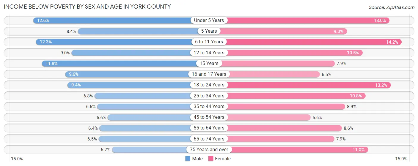 Income Below Poverty by Sex and Age in York County
