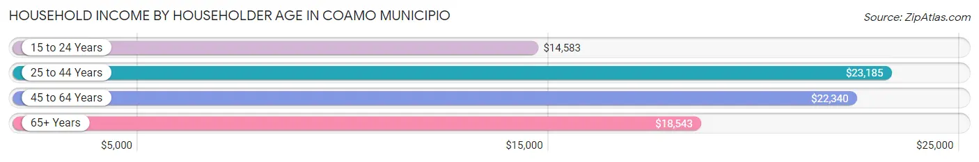 Household Income by Householder Age in Coamo Municipio