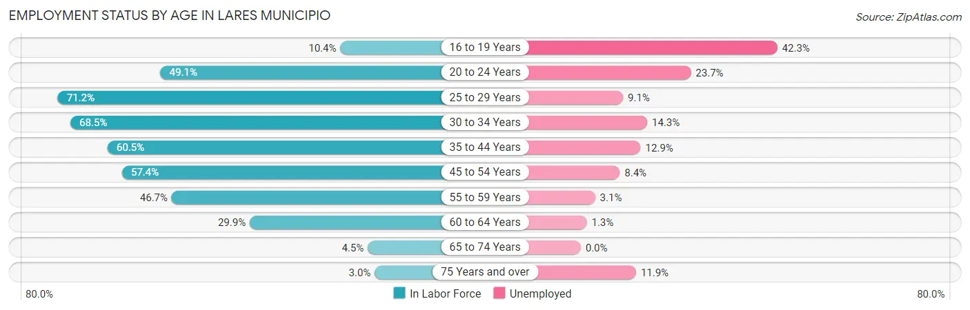 Employment Status by Age in Lares Municipio