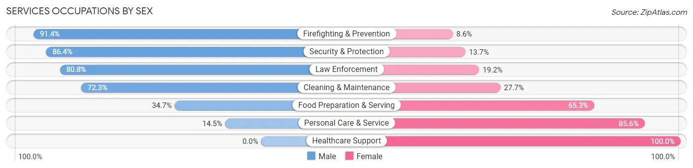 Services Occupations by Sex in Las Piedras Municipio