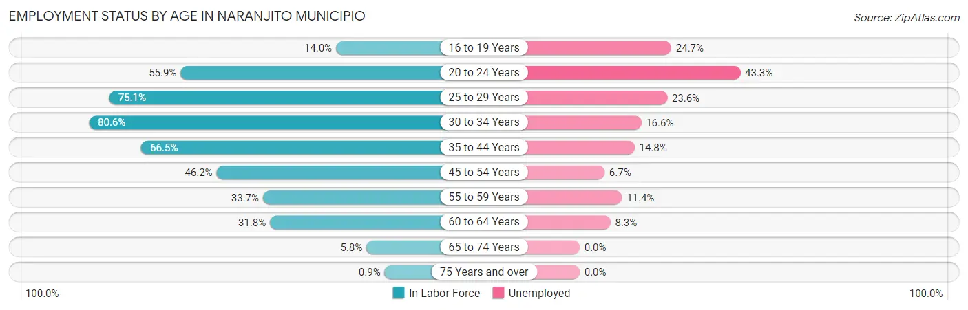 Employment Status by Age in Naranjito Municipio