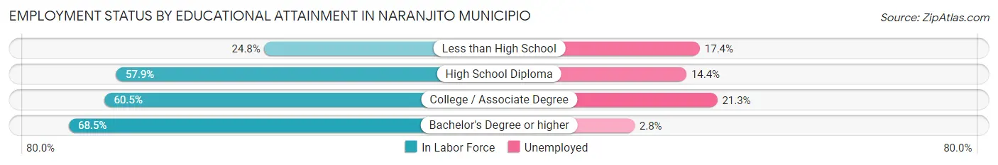 Employment Status by Educational Attainment in Naranjito Municipio