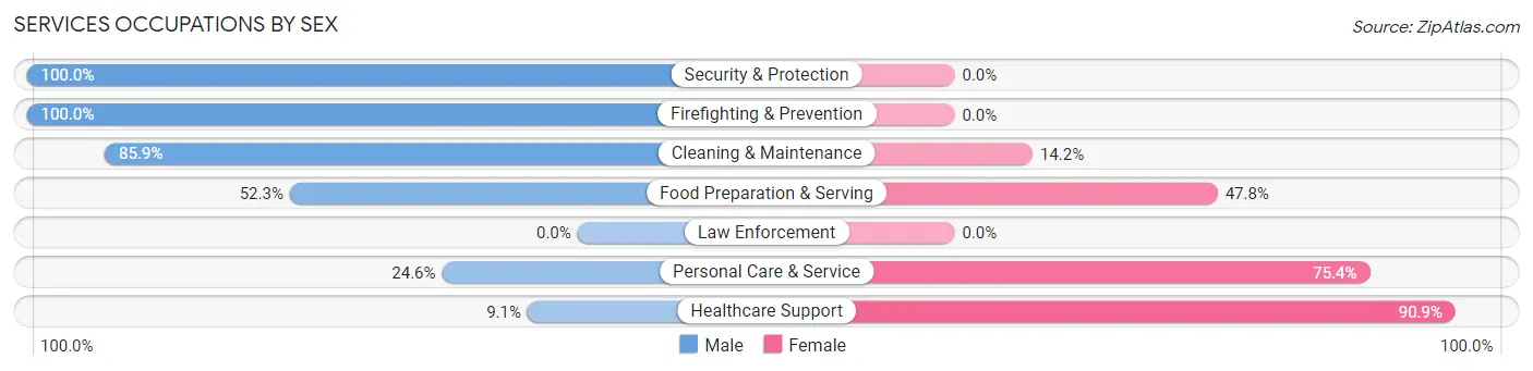 Services Occupations by Sex in Naranjito Municipio