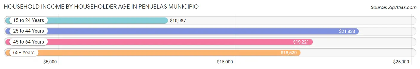 Household Income by Householder Age in Penuelas Municipio