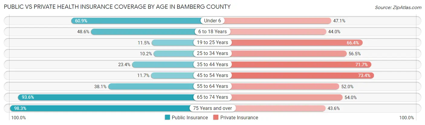 Public vs Private Health Insurance Coverage by Age in Bamberg County