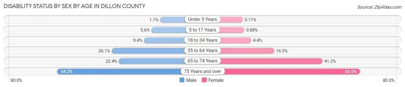 Disability Status by Sex by Age in Dillon County