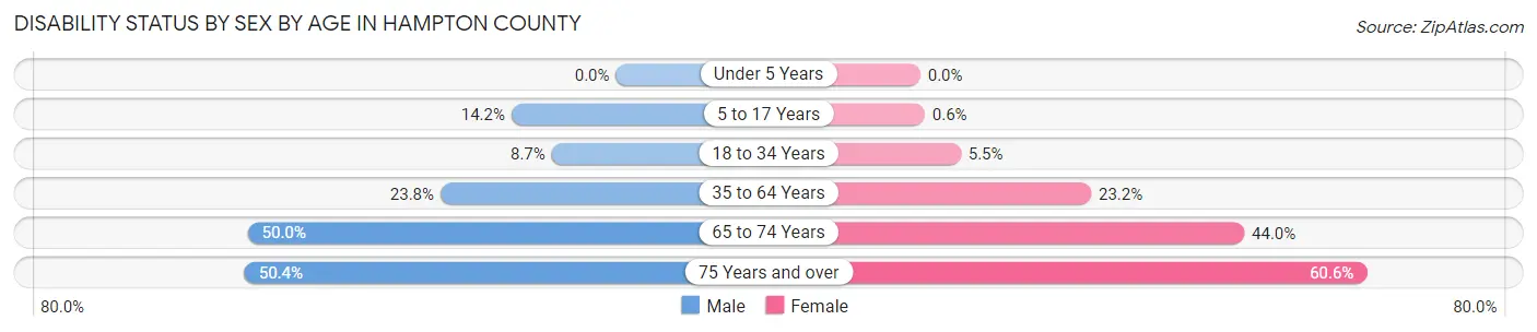 Disability Status by Sex by Age in Hampton County