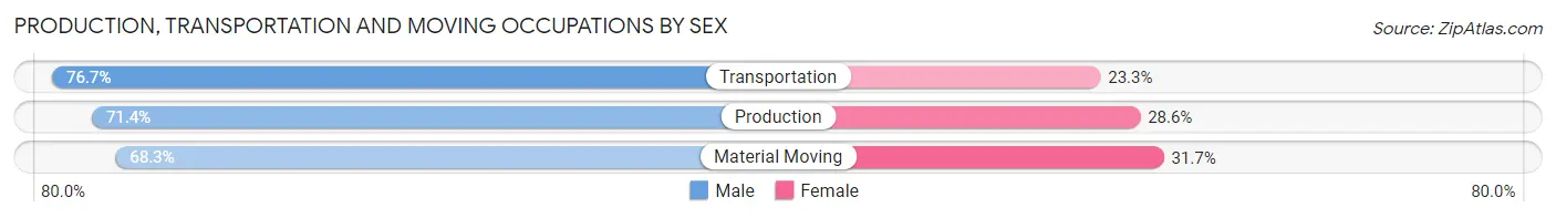 Production, Transportation and Moving Occupations by Sex in Hampton County