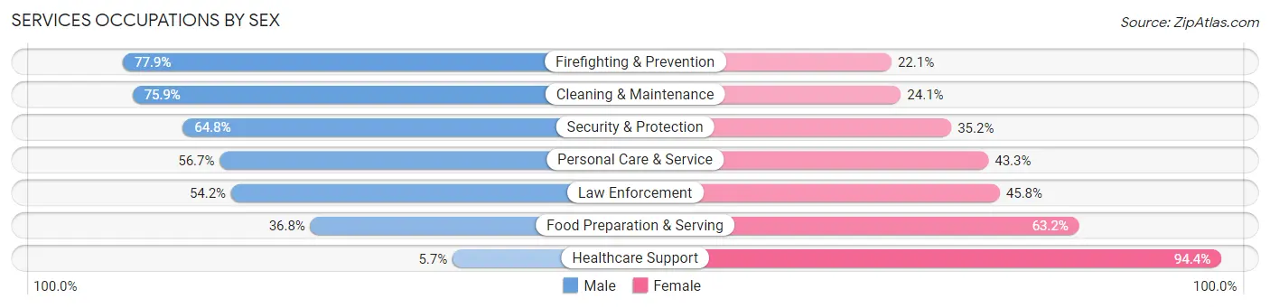 Services Occupations by Sex in Hampton County