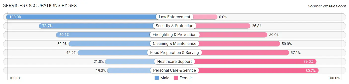 Services Occupations by Sex in Jasper County