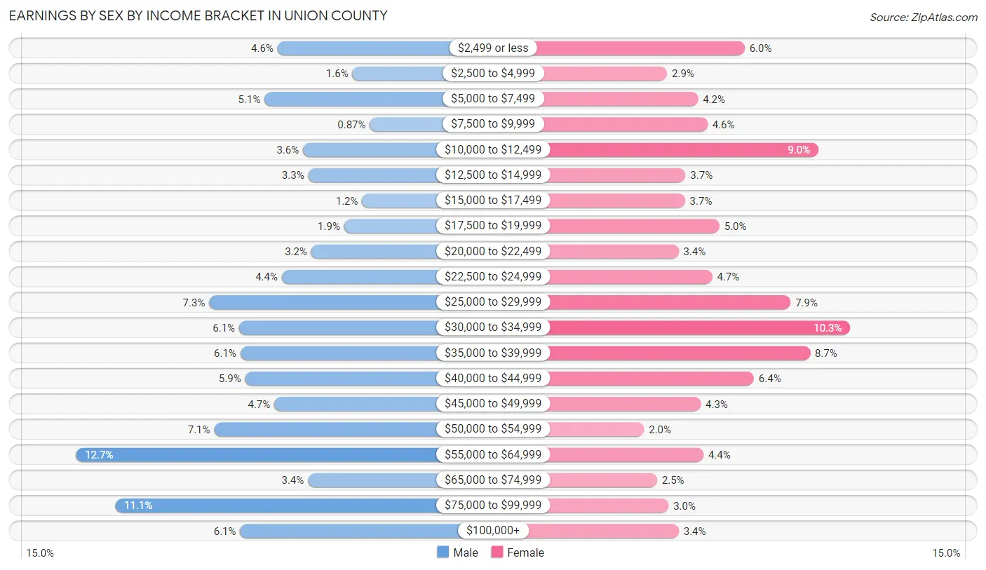 Earnings by Sex by Income Bracket in Union County