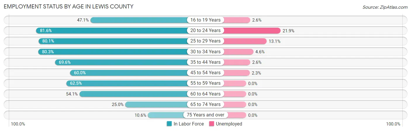 Employment Status by Age in Lewis County