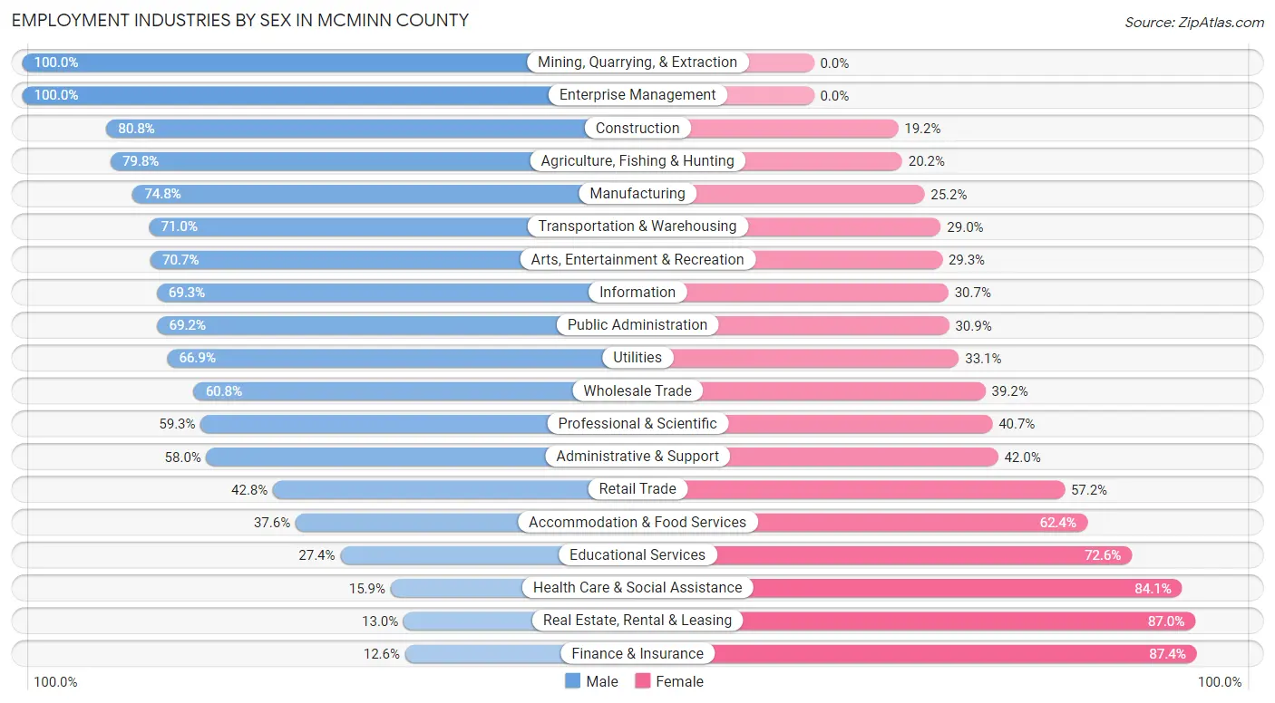 Employment Industries by Sex in McMinn County