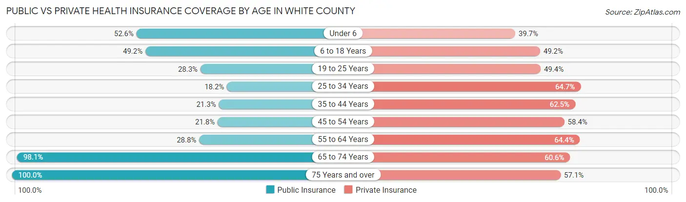 Public vs Private Health Insurance Coverage by Age in White County