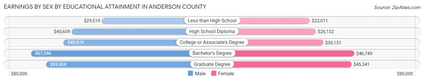 Earnings by Sex by Educational Attainment in Anderson County