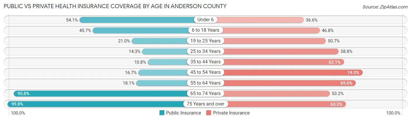 Public vs Private Health Insurance Coverage by Age in Anderson County