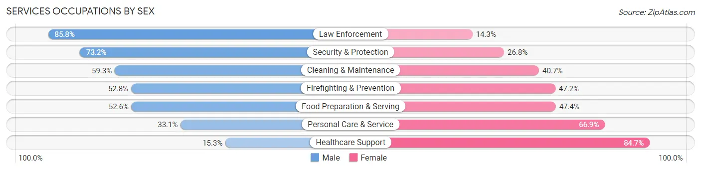 Services Occupations by Sex in Bastrop County