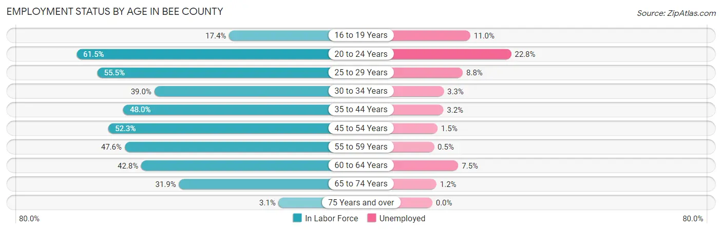 Employment Status by Age in Bee County