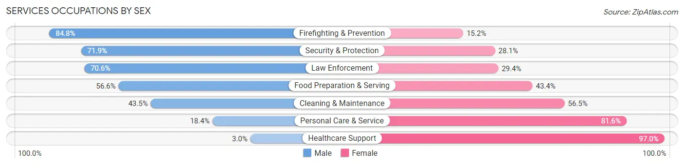 Services Occupations by Sex in Bee County