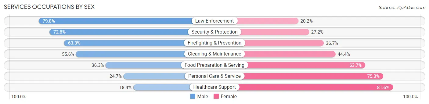 Services Occupations by Sex in Brazoria County