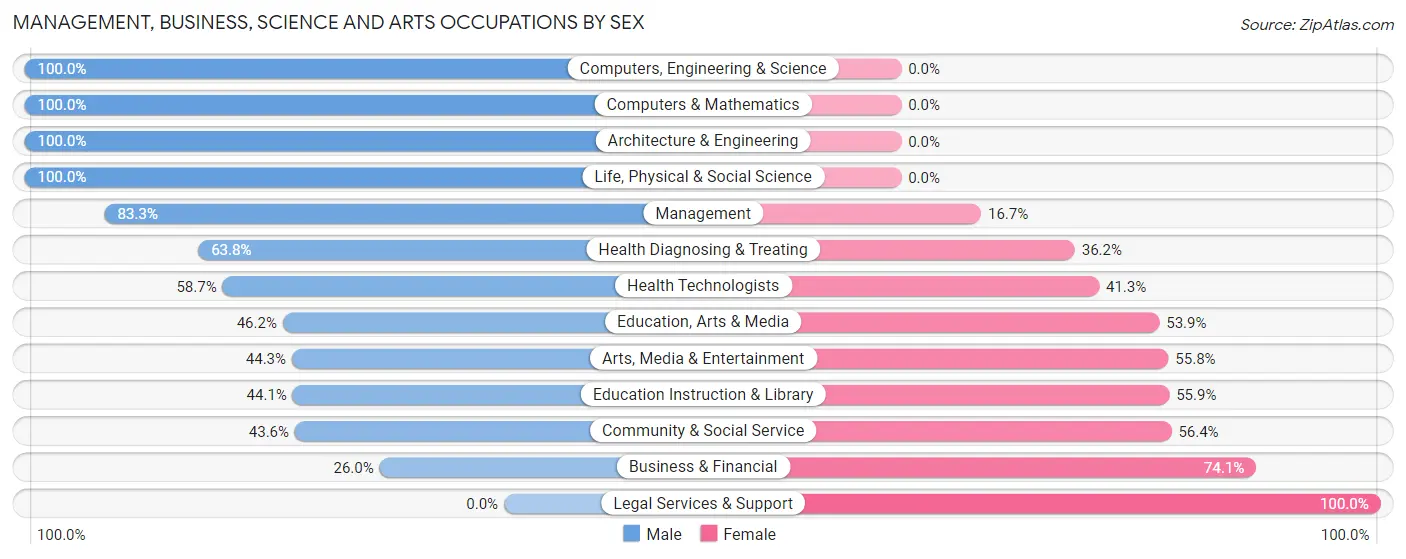 Management, Business, Science and Arts Occupations by Sex in Brewster County