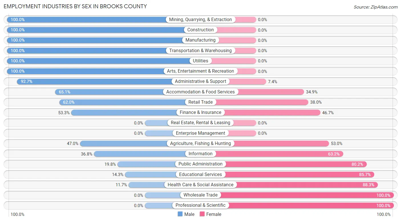 Employment Industries by Sex in Brooks County