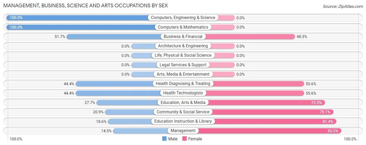 Management, Business, Science and Arts Occupations by Sex in Brooks County