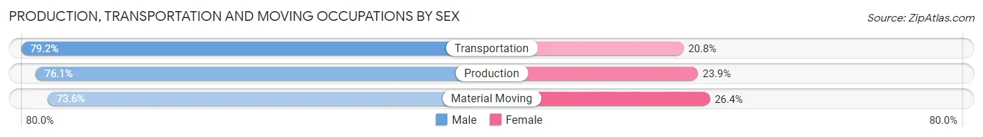Production, Transportation and Moving Occupations by Sex in Brown County