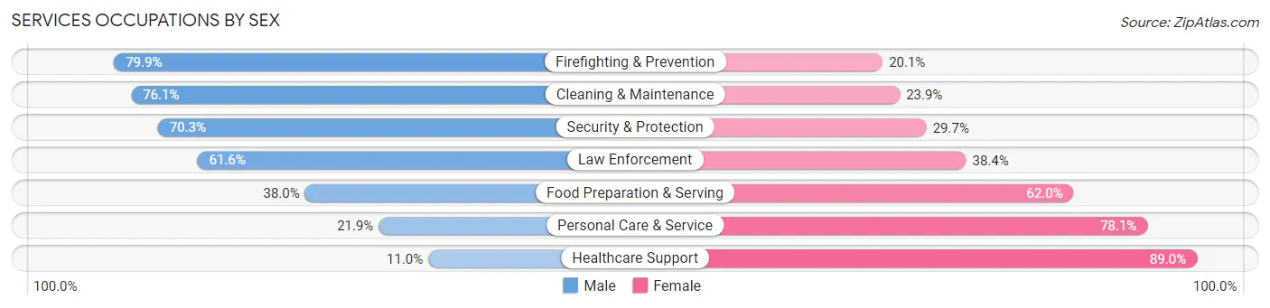 Services Occupations by Sex in Brown County