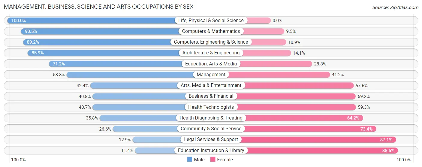 Management, Business, Science and Arts Occupations by Sex in Burnet County