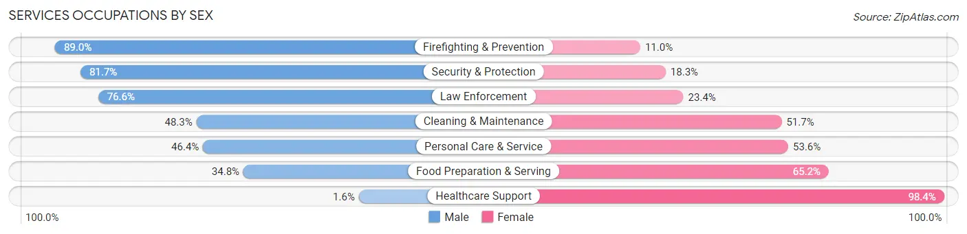 Services Occupations by Sex in Burnet County