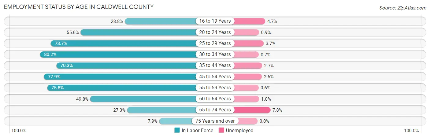 Employment Status by Age in Caldwell County
