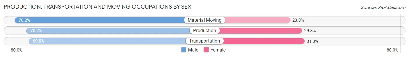 Production, Transportation and Moving Occupations by Sex in Caldwell County